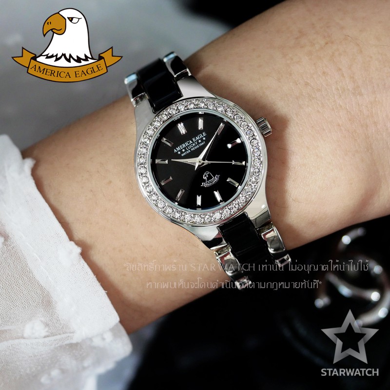 AMERICA EAGLE นาฬิกาข้อมือผู้หญิง สายสแตนเลส รุ่น AE038L - Silver / Black
