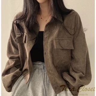 LF002 TARA Crop เสื้อครอป แขนยาว แขนพอง กระเป๋าคู่ ผ้าลูกฟูก ทรงน่ารักมาก ผ้าดี ใส่สบาย ดีเทลเก๋ๆ