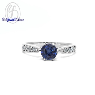 Finejewelthai-แหวนไพลิน-แหวนเพชรCZ-แหวนเงินแท้-พลอยประจำเดือนเกิด-Blue-Sapphire-Silver-Ring-Birthstone-R1291bl