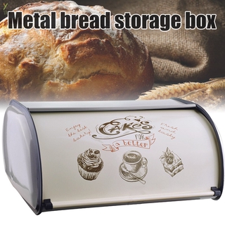 Metal Bread Box Bin Kitchen Storage Containers Home Kitchen with Roll Top Lid