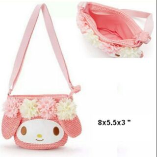 กระเป๋าผ้าเชือกดิบ ทรงเหลีี่ยม มายเมโลดี้ mymelody ขนาด 8x5.5x3 นิ้ว