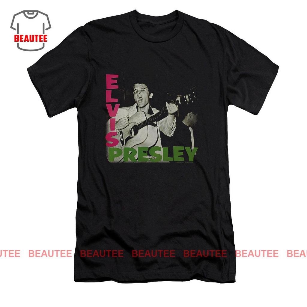 ผ้าฝ้ายแท้ คอลูกเรือเสื้อยืด พิมพ์ลายอัลบั้ม Elvis PresleyS,4XL