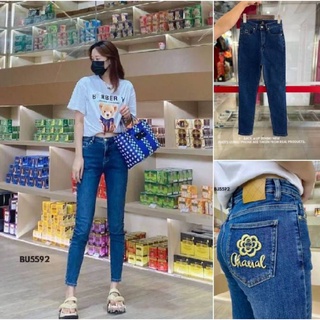 Back up jeans BU5592 กางเกงยีนส์งานปักผ้ายืดป้ายหนัง