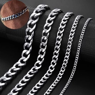 สร้อยข้อมือสเตนเลส 4-8 มม. ยาว 18 ซม. สีเงิน สําหรับผู้ชาย และผู้หญิง
