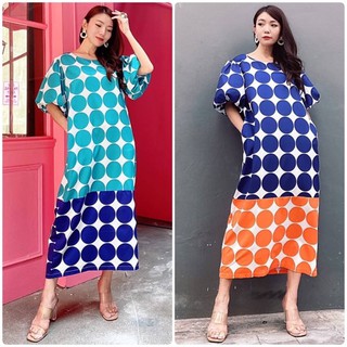🍡 งานนำเข้า ผ้า เกรดพรีเมี่ยม กับ เดรส ลายจุด แขนพอง บอลลูน ทรง Oversize ลายจุด สลับสี คิ้วท์ มาก สีสันตัดกันได้ลงตัว ✨