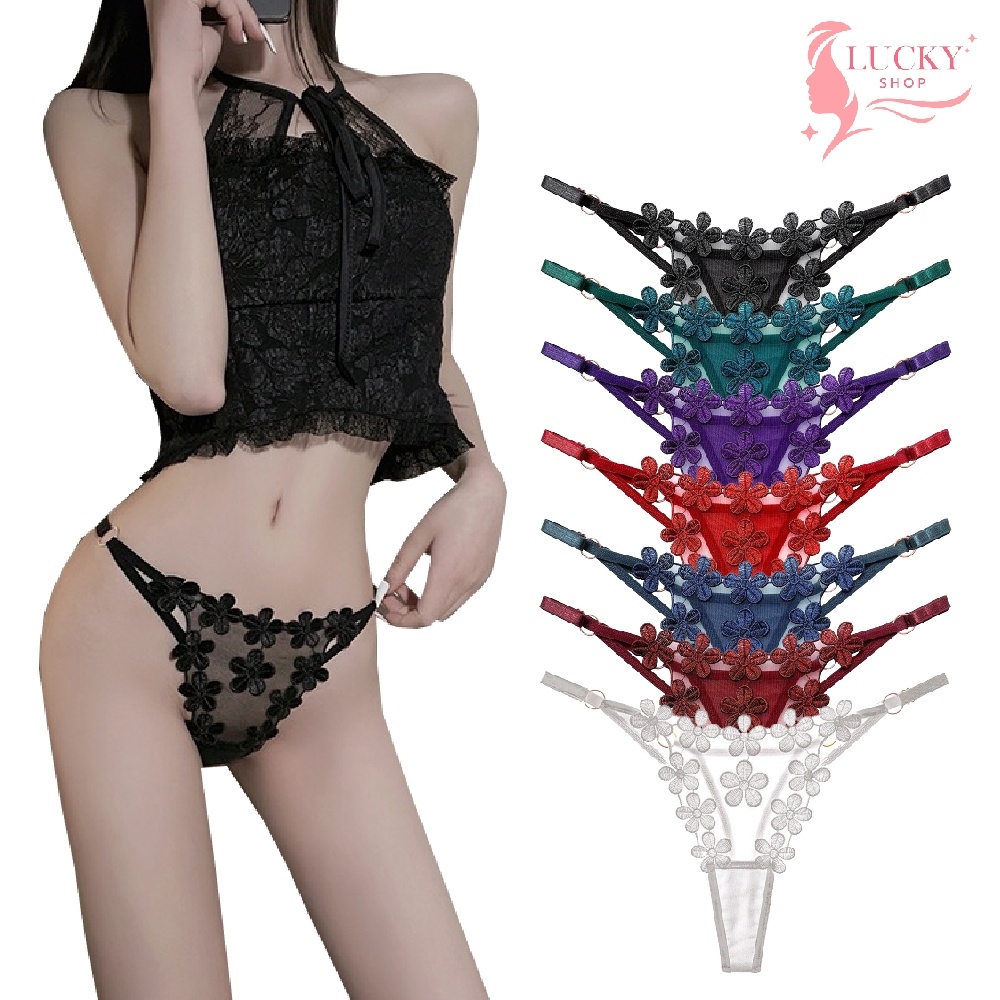 กางเกงชั้นในผู้หญิง จีสตริง ปักดอกไม้ ตาข่าย โปร่งใส หลายสี กางเกงใน Sexy ไร้รอยต่อ สายเข็มขัดบาง ใส่สบาย #DB008