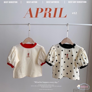 เสื้อยืดแขนสั้น ลายจุด สําหรับเด็กผู้หญิง