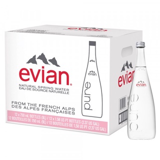 🌟พร้อมส่ง🌟น้ำแร่ evian ขนาด 750 ml. ขวดแก้ว มี 12 ขวด