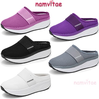 Namvitae รองเท้าแตะแพลตฟอร์ม ลําลอง ระบายอากาศ หัวกลม สําหรับสตรี