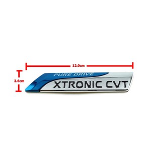 ป้ายโลโก้ โลหะ นิสสัน PURE DRIVE XTRONIC CVT สีโครเมี่ยม/ฟ้า ขนาด 12.0X2.6cm ติดตั้งด้วยเทปกาวสองหน้าด้านหลัง