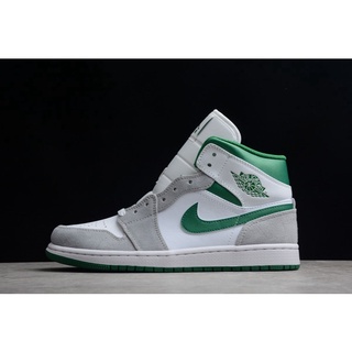 Nk AJ 2022 รองเท้าบาสเก็ตบอล Air Jordan 1 Mid Grey Pine Green DC7294-103