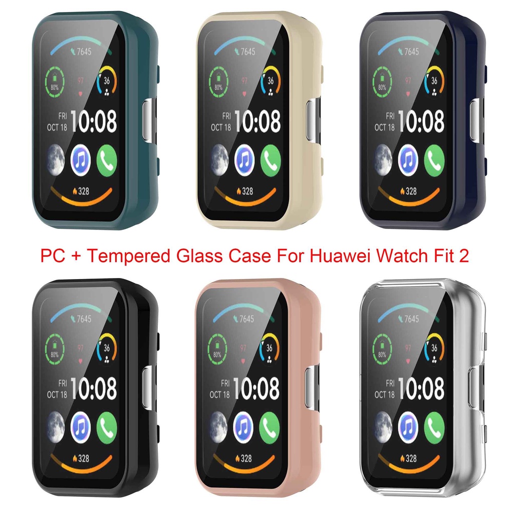 เคส PC + กระจกนิรภัย สําหรับ Huawei Watch Fit 2 ป้องกันหน้าจอ แบบเต็ม อุปกรณ์เสริมสมาร์ทวอทช์ สําหรับ Huawei Watch fit2