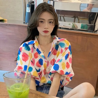เสื้อเชิ้ตแขนสั้น แบบบาง พิมพ์ลายดอกไม้ สําหรับผู้หญิง
