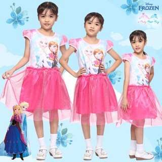 ชุดเดรส Disney Frozen สีชมพู แขนสั้น ดิสนีย์แท้ ลิขสิทธิ์แท้ (สำหรับเด็ก4-6-8-10 ปี)