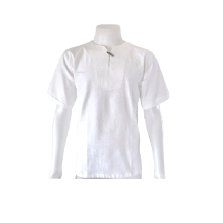 โปรโมชั่น : เสื้อผ้าฝ้าย คอกระดุมไม้งาช้าง สีขาว แขนสั้น