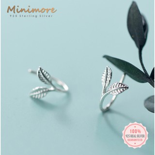 [SE106]🌟ต่างหูเงินแท้ 92.5%🌟 ต่างหูแบบคล้อง รูปใบไม้ ☘ สไตน์…