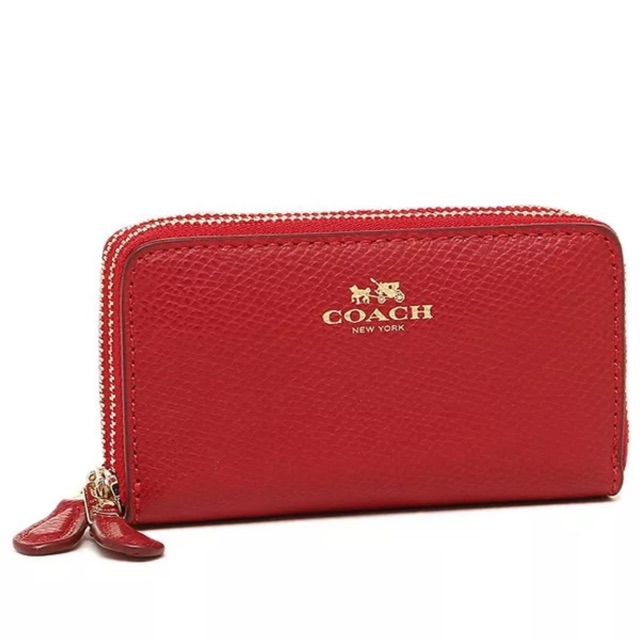 Coach F57855 SMALL DOUBLE ZIP COIN CASE IN BRIGHT RED แท้ 💯%