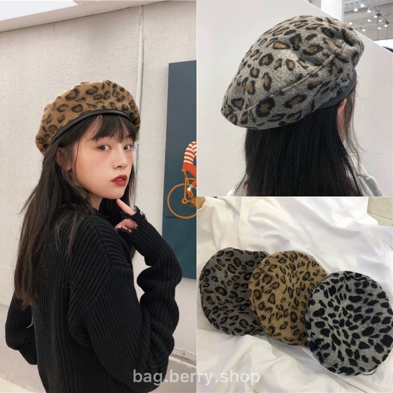 พร้อมส่ง หมวกทรงเบเร่ต์ ลายเสือ ปรับขนาดได้ beret สไตล์เกาหลี