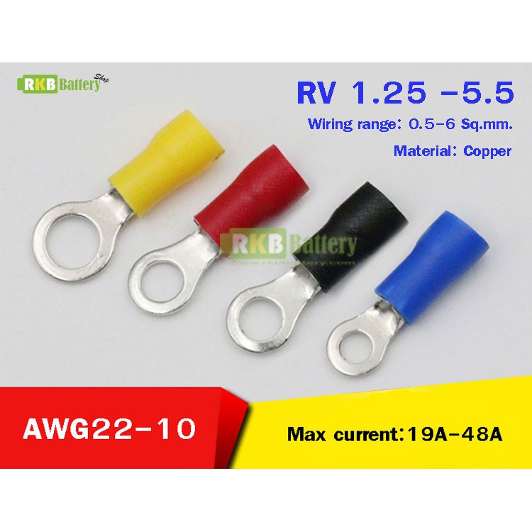 [พร้อมส่ง] (100ตัว/ถุง) หางปลากลมหุ้มฉนวนสไตล์ยุโรป RV1.25-5.5 Insulated Ring Terminals Wire Cable Crimp Connector