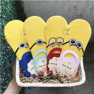 RINLIN ถุงเท้า 4 คู่ ข้อเว้า ซ่อนข้อ รองเท้าผ้าใบ ผู้หญิง สีเหลือง Women Invisible No Show Yellow Minion Cartoon Socks