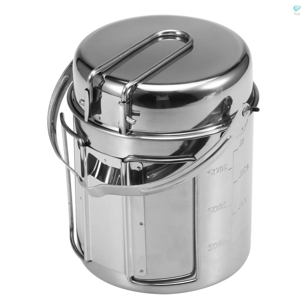 keresg 1L Stainless Steel Cooking Kettle Portable Outdoor Camping