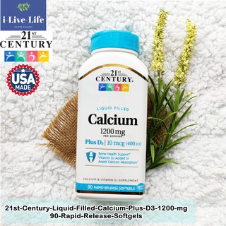 แคลเซียม+วิตามินดี 3 Liquid Filled Calcium Plus D3 1200 mg 90 Rapid Release Softgels - 21st Century