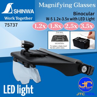 Shinwa กล้องขยายสองตา สวมศีรษะพร้อมไฟส่อง กำลังขยาย 1.2X-3.5X รุ่น 75737- Binocular with LED Light No.7573