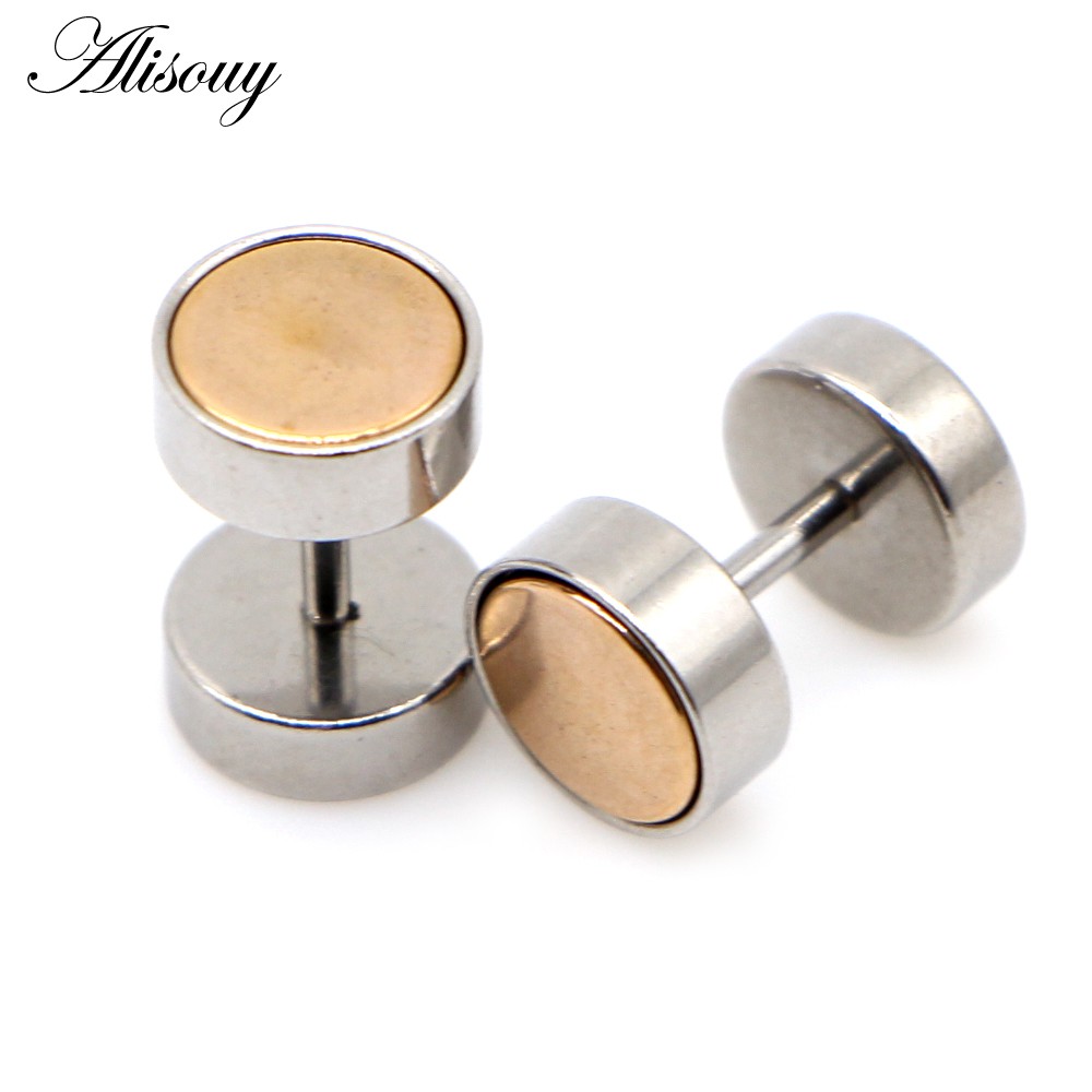 Alisouy 2 ชิ้น ต่างหูสแตนเลสแบบบาร์เบล สีทอง/เงิน สไตล์ปังค์ สำหรับทั้งชายและหญิง ราคา ถูกที่สุด ดีลบีเคเค แกลเลอรีภาพที่ 6