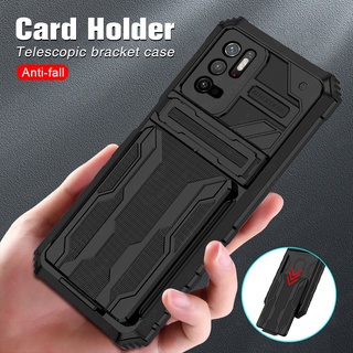 Push Card Slot Hard Case For Xiaomi Poco M3 M4 Pro 5G X3 X4 NFC Pocco M3 X4 Camera Protect Shockproof Stand Cover