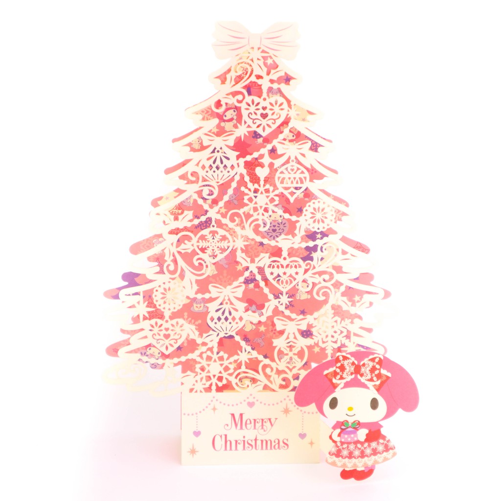 Sanrio My Melody Laser การ์ดต้นคริสต์มาสสีชมพู การ์ดคริสต์มาสคริสต์มาส คริสต์มาส การ์ดอวยพรวันหยุด 三维 圣卡片