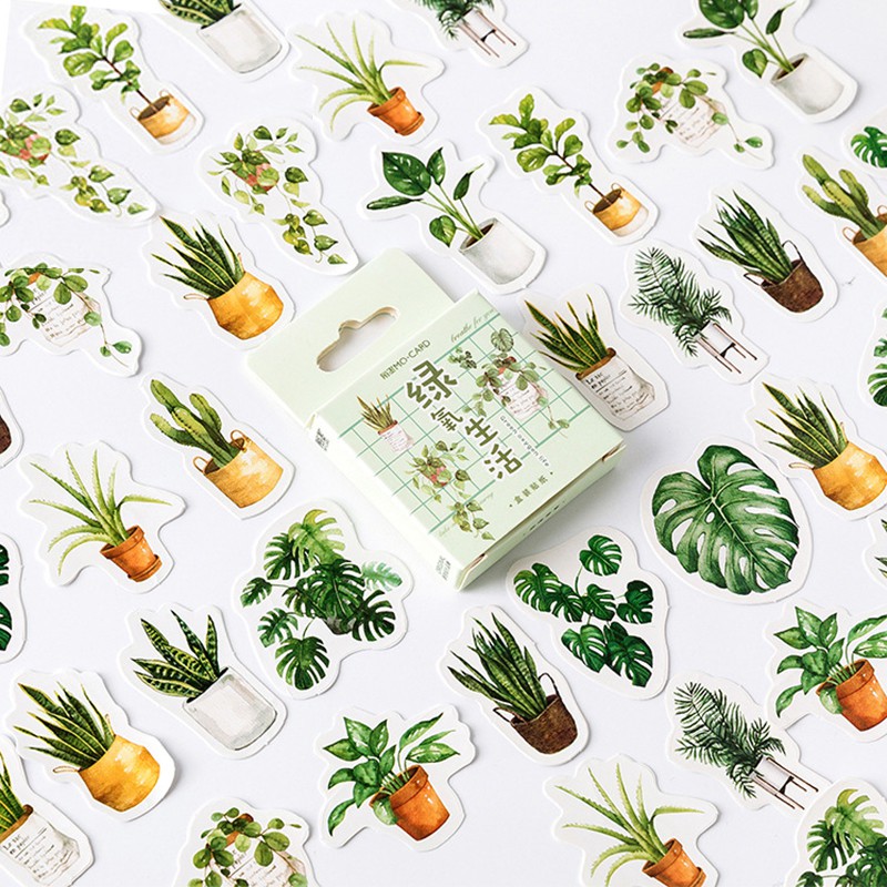 45 ชิ้นสีเขียวสติกเกอร์ชุด Mini Succulent พืชสติกเกอร์ DIY Art ตกแต่งไดอารี่กาวตัวอักษร A6584