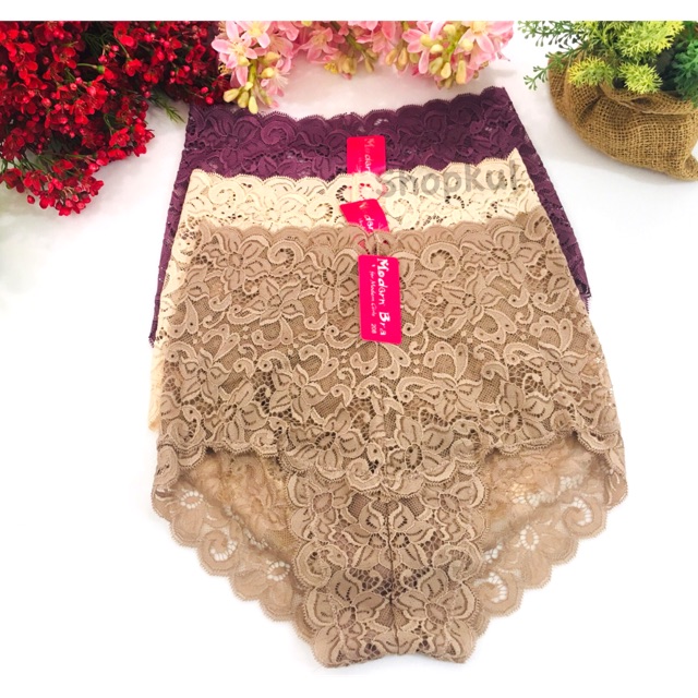 กางเกงชั้นในลูกไม้เอวสูง กระชับหน้าทอง Free size/ผ้านุ่มไม่ระคายผิว👙