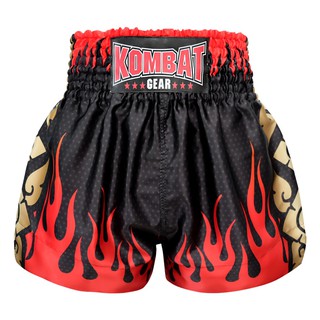 กางเกงมวยไทย คอมแบท เกียร์ Kombat Gear Muay Thai Boxing shorts Black Star Pattern Red Fire Gold Thai Tattoo ลายไฟ ดำ