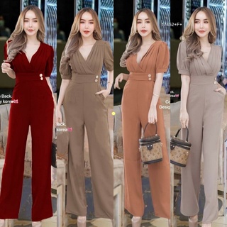 Jumpsuit จั้มสูทขายาวอกจับจีบ MM17452 Jumpsuit Long-sleeved jumpsuit with pleated chest