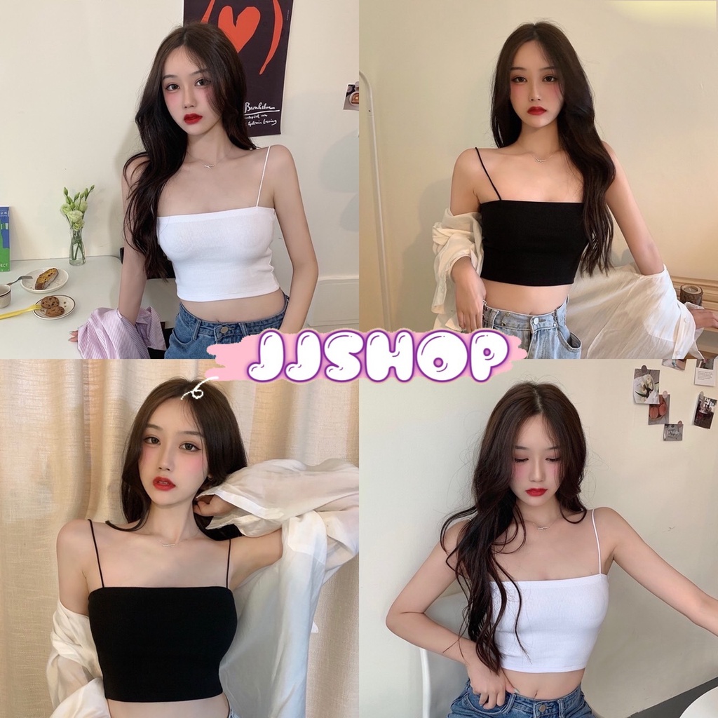 JJ Shop​💜​พร้อมส่ง เสื้อครอปสายเดี่ยว ซับใน ไม่มีฟองน้ำ  ผ้านิ่มใส่สบายราคาดีมาก "DW-02"