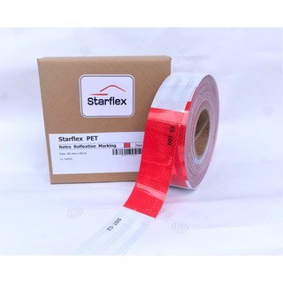 Starflex PET สติ๊กเกอร์สะท้อนแสง ติดรถ แนวตรง สีขาวแดง หน้ากว้าง 5 CM เทปกาว ติดแนวกั้น ชนิดไดมอนด์เกรด