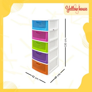 YellowHouse ตู้ลิ้นชักพลาสติก 5ชั้น รุ่นเรนโบว์ใส ตู้รองเท้า กล่องเก็บของ กล่องใส่ของ ชั้นวางของ