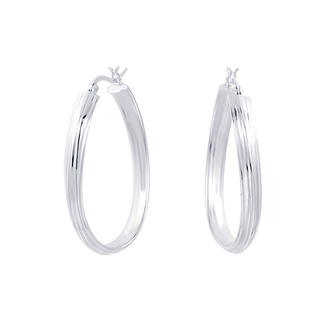 SILVER THAI 5mm x 41mm Classic texture oval hoop earrings silverต่างหูขนาด5mm x 41mmต่างหูห่วงวงรีเรียบง่าย