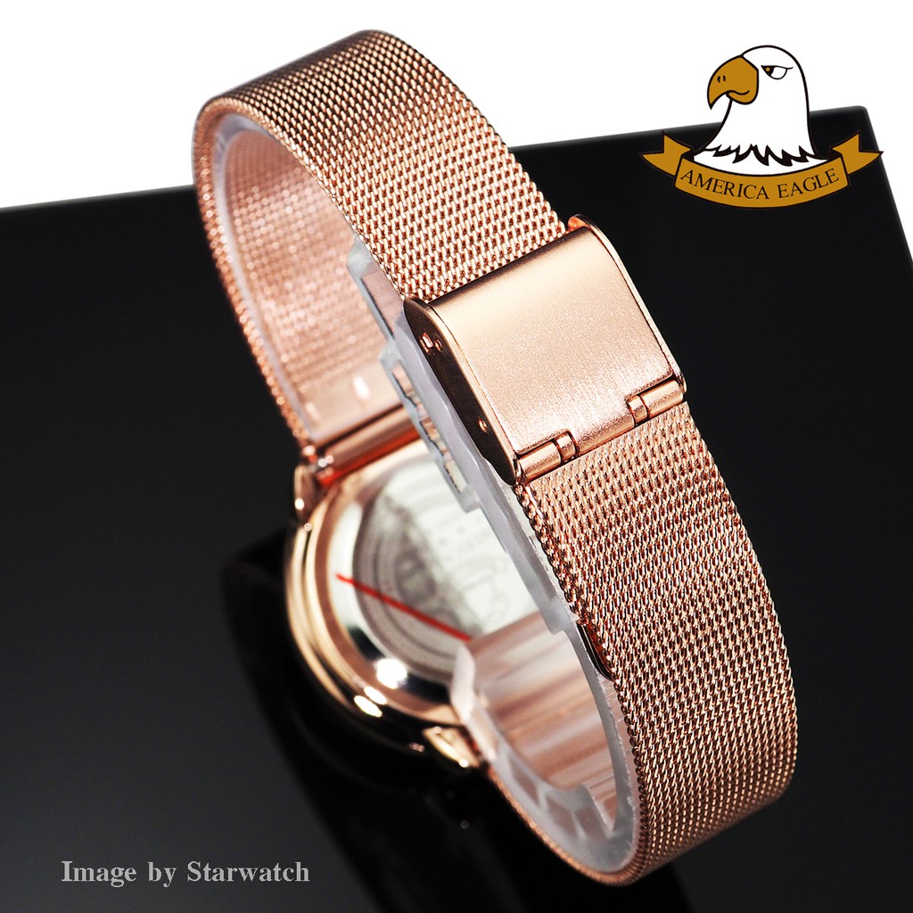❐AMERICA EAGLE นาฬิกาข้อมือผู้หญิง สายสแตนเลส รุ่น AE106L - PinkGold/Black