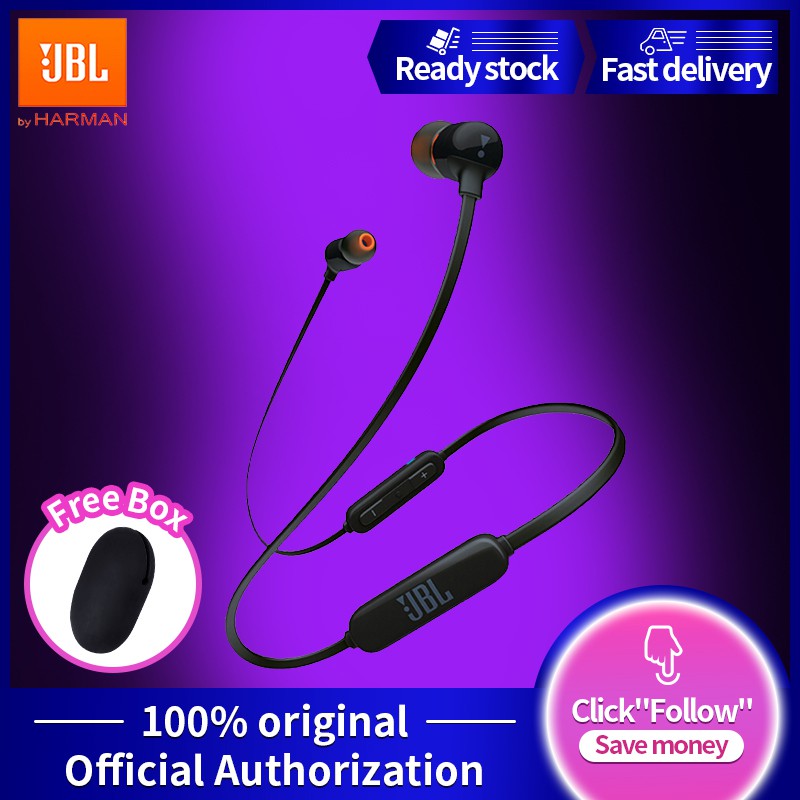 JBL T110BT หูฟังอินเอียร์ไร้สายบลูทู ธ เสียงเบสที่บริสุทธิ์พร้อมด้วยแม่เหล็ก TWS หูฟังไร้สายบลูทู ธ 