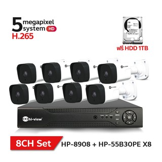 Hi-view กล้องวงจรปิด กล้องไอพี IP Camera  ชุดกล้องวงจรปิด พร้อมติดตั้ง IP CAMERA 8 CH กล้องวงจรปิด HP-55B30PE  HP-8908