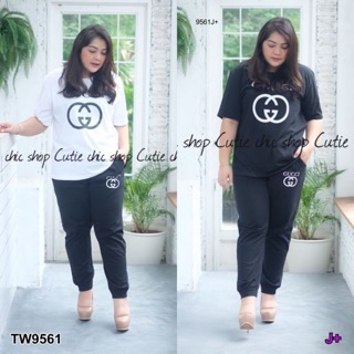 Set 2 ชิ้น #Bigsize เสื้อคอกลมแขนสั้น+กางเกงขายาว TW9561