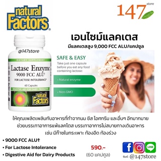 [แท้100%] เอนไซม์ย่อยนม ย่อยเวย์โปรตีน Natural Factors, Lactase Enzyme, 9,000 FCC ALU, 60 แคปซูล