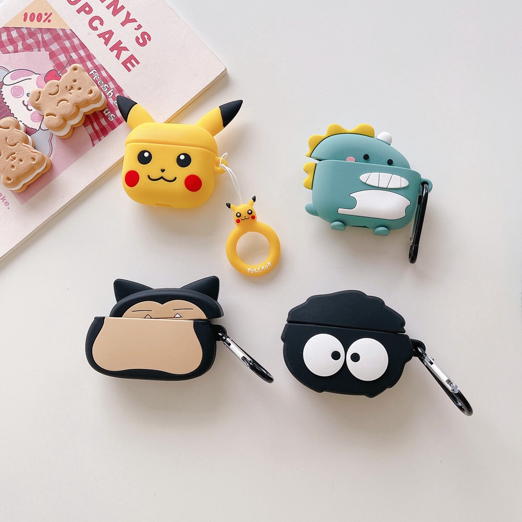 Airpods 4 ฝาครอบน่ารักการ์ตูน Pokemon Pikachu Snorlax ถ่านหินไดโนเสาร์สําหรับ AirPods pro gen 2 1 2 pro 3 กรณีนุ่ม