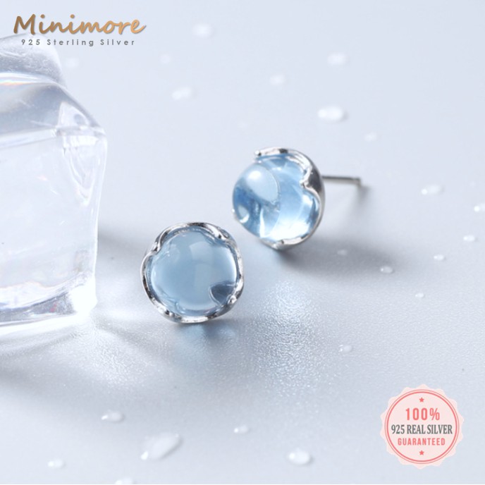 [SE118]🌟ต่างหูเงินแท้ 92.5% 🌟คริสตัลสีฟ้า สะท้อนแสงสวยงาม ไม่ผสมนิกเกิ้ล 925