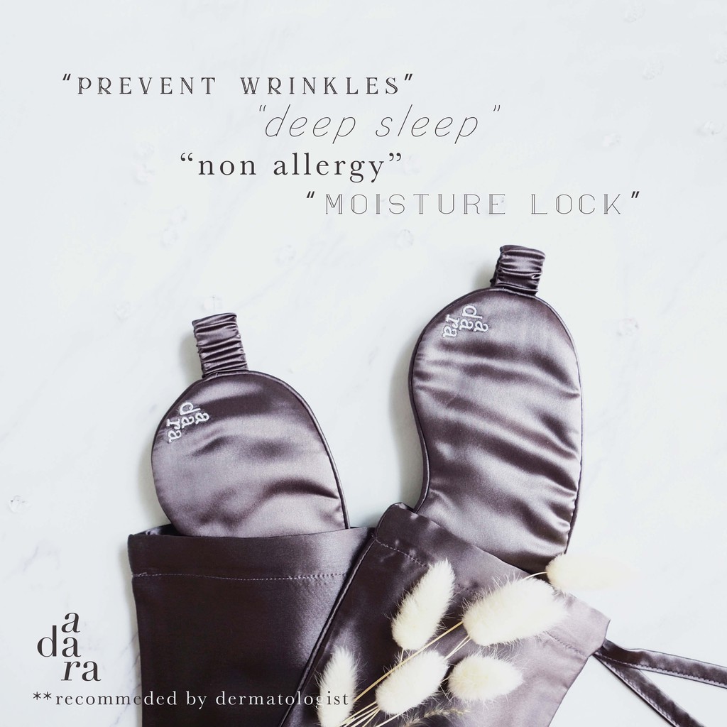 Adara.silk ผ้าปิดตา ผ้าไหมมัลเบอร์รี่ 100% + ถุงพกพา - เทาเข้ม Noir