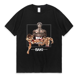 ผ้าฝ้ายคอกลมNbf3f23r97r เสื้อยืดแขนสั้นลําลอง ผ้าฝ้าย พิมพ์ลายอนิเมะ Baki The Grr Yujiro Hanma สไตล์พังก์ คลาสสิก สําหรั