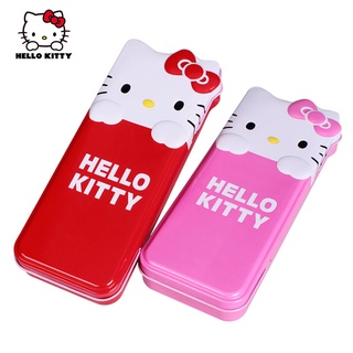 กล่องดินสอเหล็ก สองชั้น ลายการ์ตูน Hello Kitty ขนาดเล็ก สําหรับใส่เครื่องเขียนนักเรียน