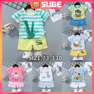 【Suge】ชุดเสื้อยืดแขนสั้น กางเกงขาสั้น ผ้าฝ้าย ลายการ์ตูน สําหรับเด็กผู้ชาย และเด็กผู้หญิง