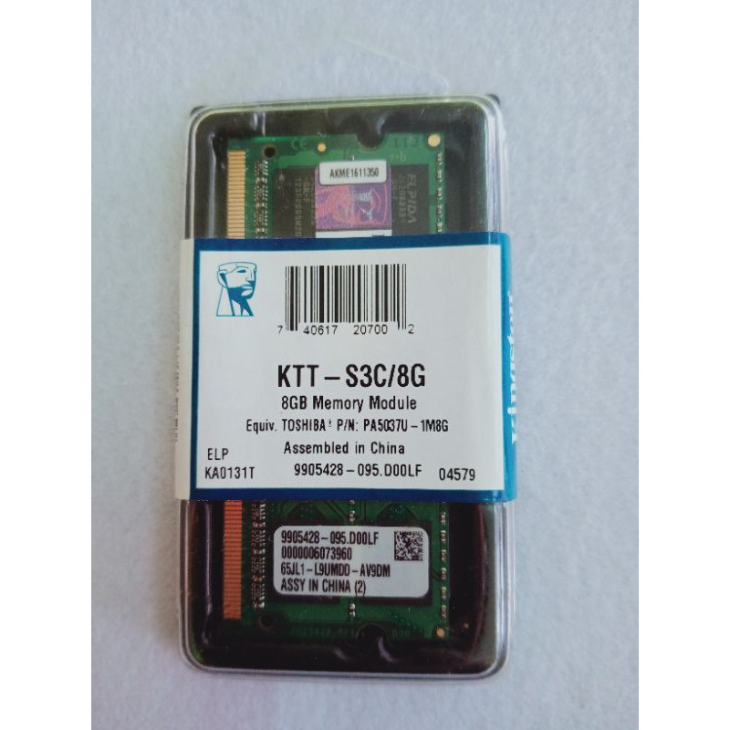 SALE" 8GB (8GBx1) DDR3 KTT-S3C/8G RAM NOTEBOOK (แรมโน้ตบุ๊ค) KINGSTON VALUE RAM (KTT-S3C/8G RAM) ชิ้